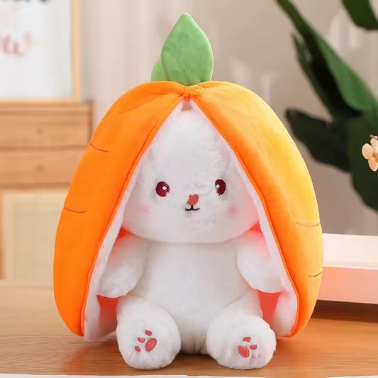 Strawberry Bunny & Carrot Bunny Plush Toys – Cute Transformable Gifts for Any Occasion