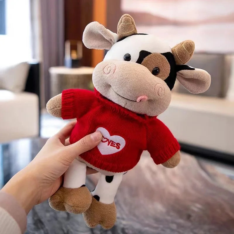 26CM Cartoon Milk Cow Plush Doll Cute Simulation Cattle Animals Plush Toys Soft Stuffed Sweater Cow Pillow Girls Birthday Gifts