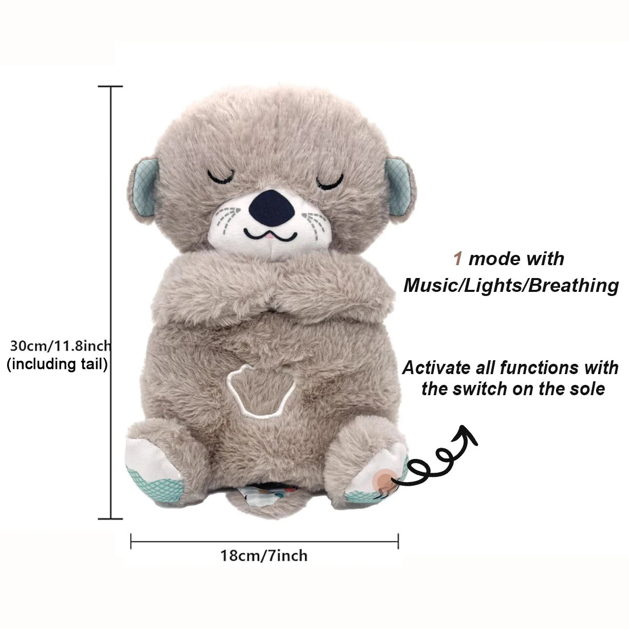 Breathing Otter Plush Soothing Bear Baby Sleep Snuggle Buddy Teddy White Noise Music Sleeping Sound Light Rhythmic Doll Toy Gift