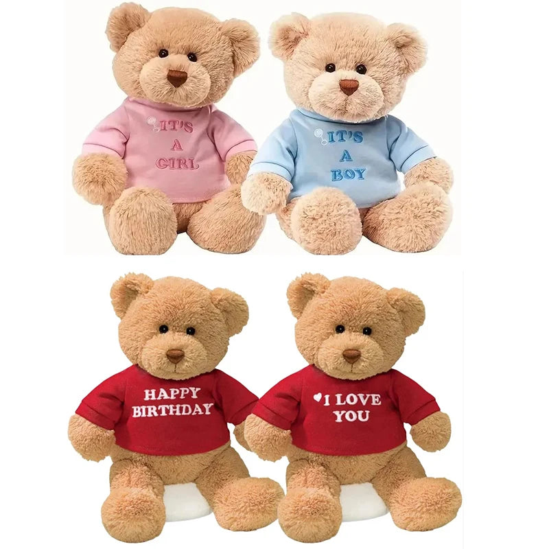 Message Bear with Blue T-Shirt, Teddy Bear Stuffed Animal for Ages 1 and Up, Brown, 12”