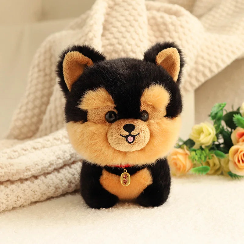 ZU Kawaii Teddy Pets Lifelike Fluffy Puppy Soft Doll Cute Small Chow Pomeranian Corgi Yorkie Plush Toys with Charm Gift for Girl