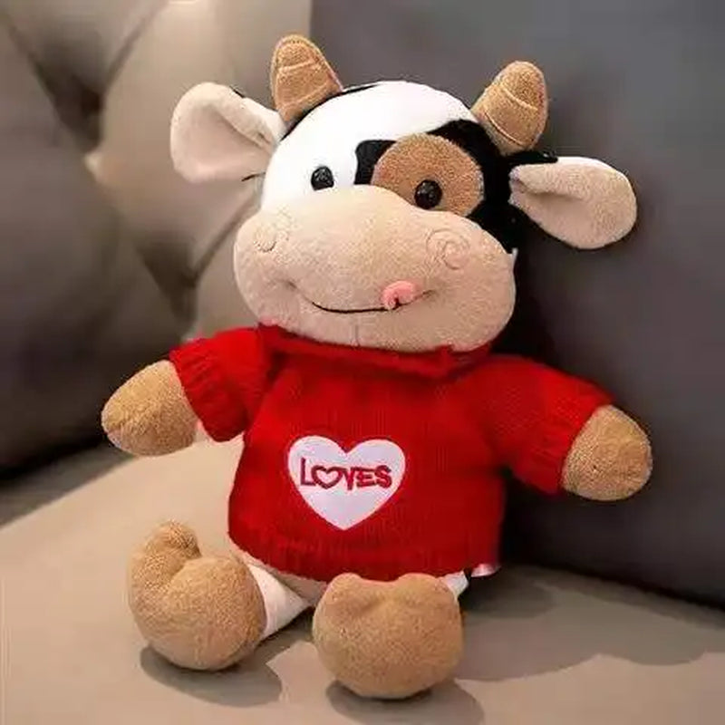 26CM Cartoon Milk Cow Plush Doll Cute Simulation Cattle Animals Plush Toys Soft Stuffed Sweater Cow Pillow Girls Birthday Gifts