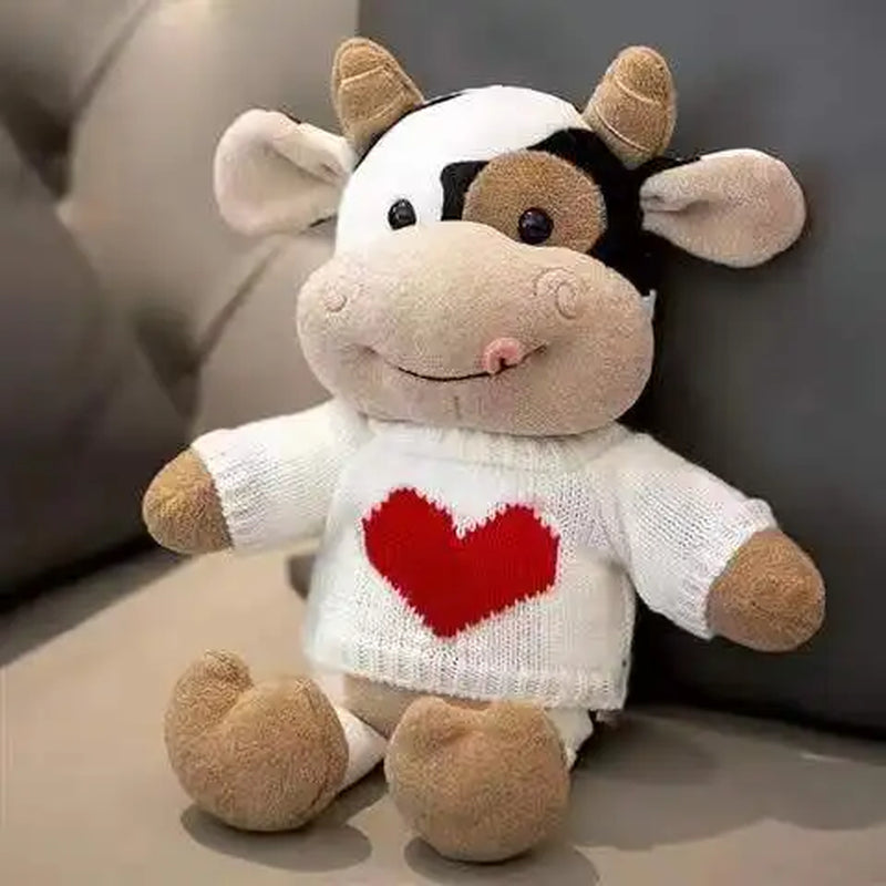 26CM Cartoon Milk Cow Plush Doll Cute Simulation Cattle Animals Plush Toys Soft Stuffed Sweater Cow Pillow Girls Birthday Gifts