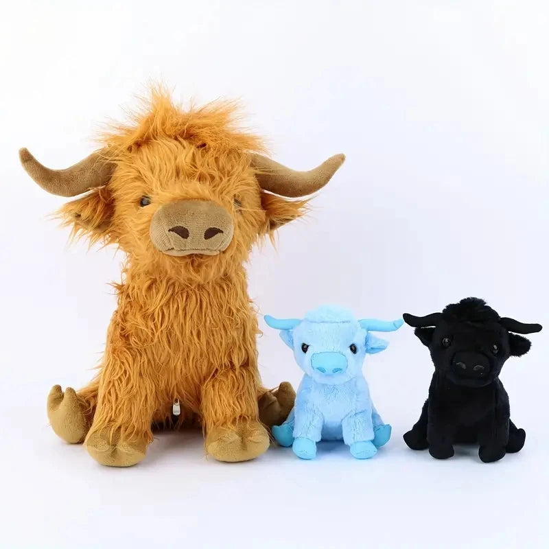 11.8In Mommy Stuffed Highland Cow with 2 Baby Highland Cow Stuffed Animals inside Zipper Tummy for Kid Christmas Halloween