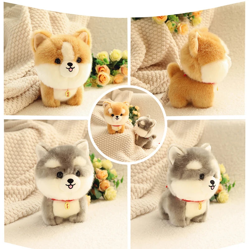 ZU Kawaii Teddy Pets Lifelike Fluffy Puppy Soft Doll Cute Small Chow Pomeranian Corgi Yorkie Plush Toys with Charm Gift for Girl