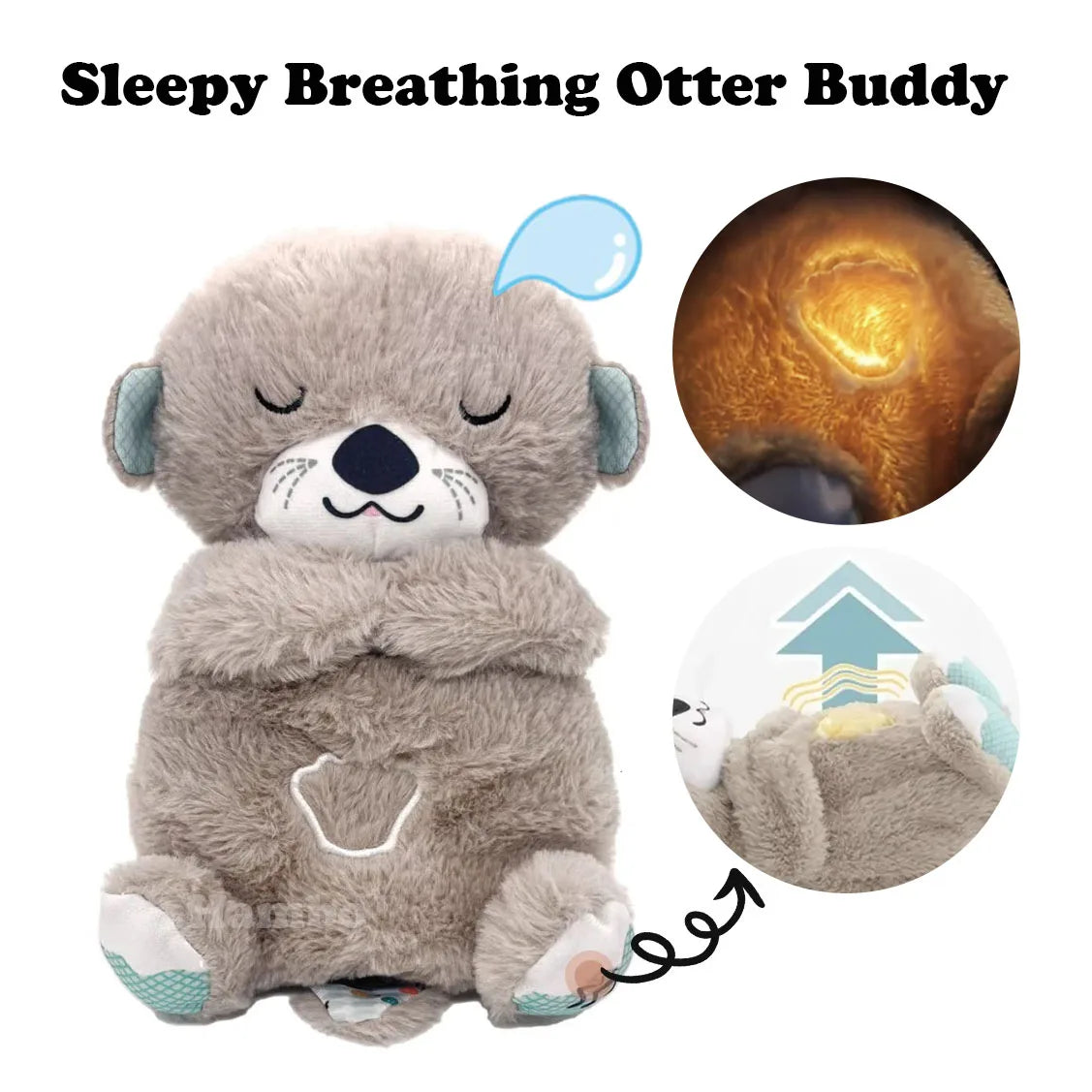 Breathing Otter Plush Soothing Bear Baby Sleep Snuggle Buddy Teddy White Noise Music Sleeping Sound Light Rhythmic Doll Toy Gift