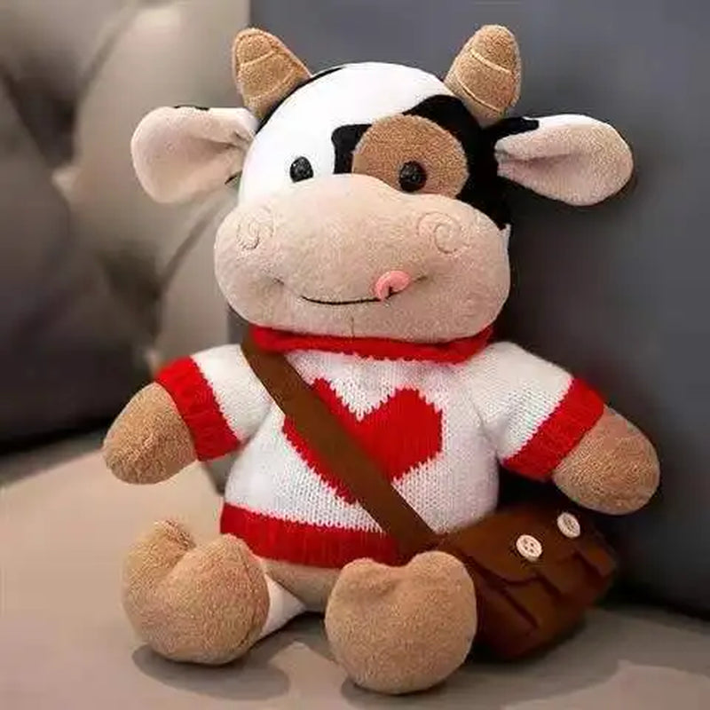 26CM Cartoon Milk Cow Plush Doll Cute Simulation Cattle Animals Plush Toys Soft Stuffed Sweater Cow Pillow Girls Birthday Gifts