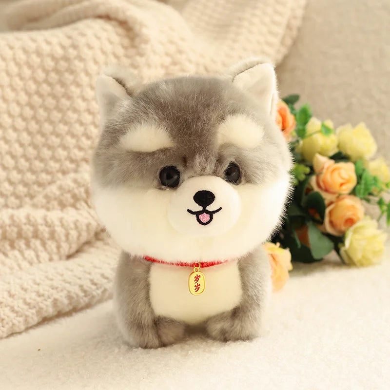 ZU Kawaii Teddy Pets Lifelike Fluffy Puppy Soft Doll Cute Small Chow Pomeranian Corgi Yorkie Plush Toys with Charm Gift for Girl