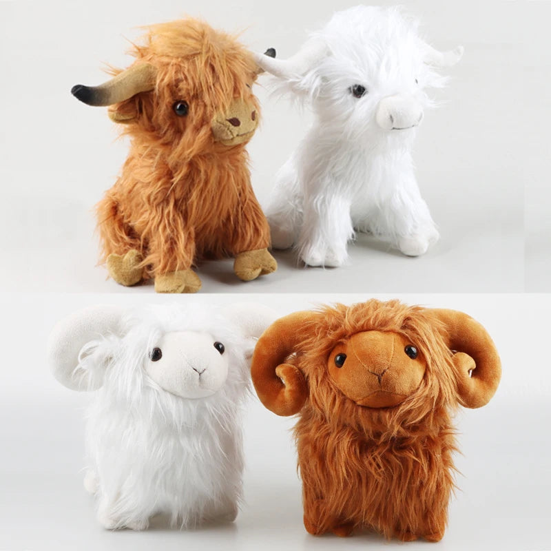 Simulation Highland Cows and Sheep Animal Plush Doll Soft Stuffed Cow Cattlle Plush Toy Plushie Gift for Kids Boys Girls