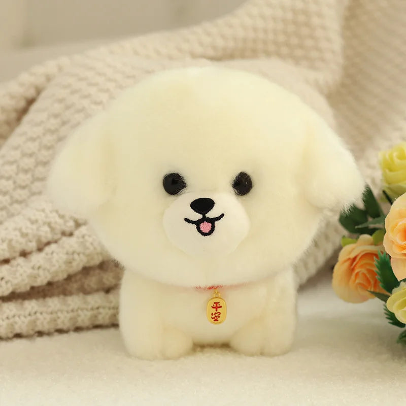 ZU Kawaii Teddy Pets Lifelike Fluffy Puppy Soft Doll Cute Small Chow Pomeranian Corgi Yorkie Plush Toys with Charm Gift for Girl