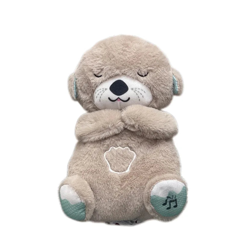 Breathing Otter Plush Soothing Bear Baby Sleep Snuggle Buddy Teddy White Noise Music Sleeping Sound Light Rhythmic Doll Toy Gift