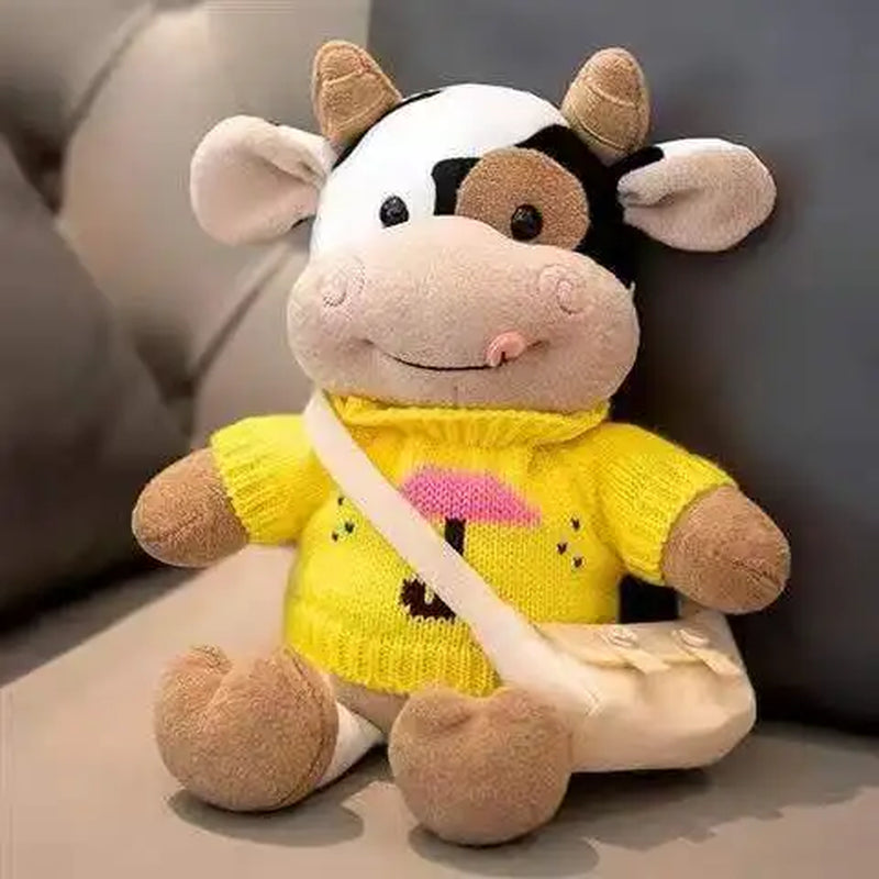 26CM Cartoon Milk Cow Plush Doll Cute Simulation Cattle Animals Plush Toys Soft Stuffed Sweater Cow Pillow Girls Birthday Gifts