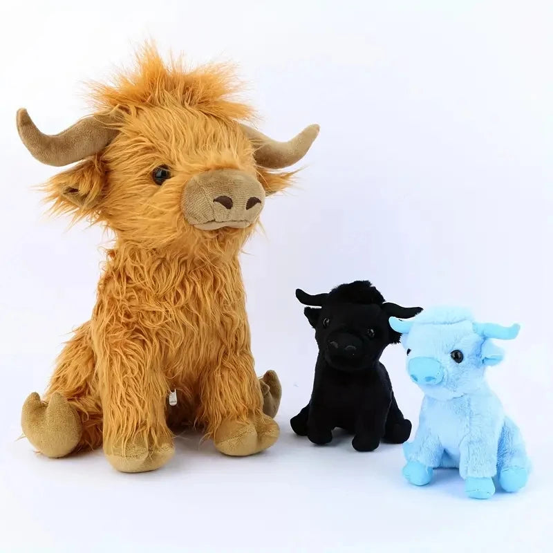 11.8In Mommy Stuffed Highland Cow with 2 Baby Highland Cow Stuffed Animals inside Zipper Tummy for Kid Christmas Halloween