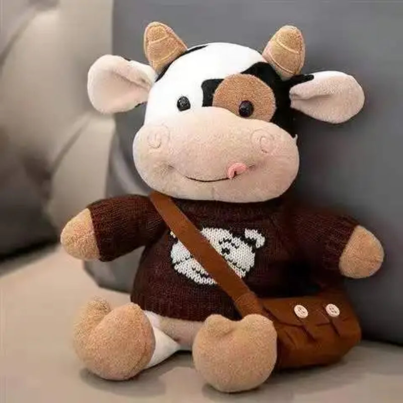 26CM Cartoon Milk Cow Plush Doll Cute Simulation Cattle Animals Plush Toys Soft Stuffed Sweater Cow Pillow Girls Birthday Gifts