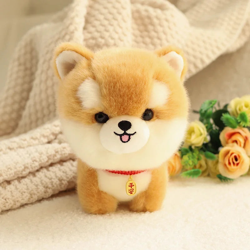 ZU Kawaii Teddy Pets Lifelike Fluffy Puppy Soft Doll Cute Small Chow Pomeranian Corgi Yorkie Plush Toys with Charm Gift for Girl