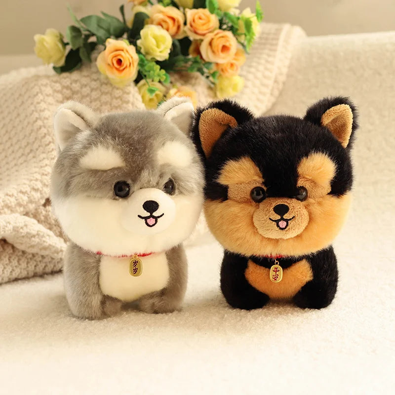 ZU Kawaii Teddy Pets Lifelike Fluffy Puppy Soft Doll Cute Small Chow Pomeranian Corgi Yorkie Plush Toys with Charm Gift for Girl