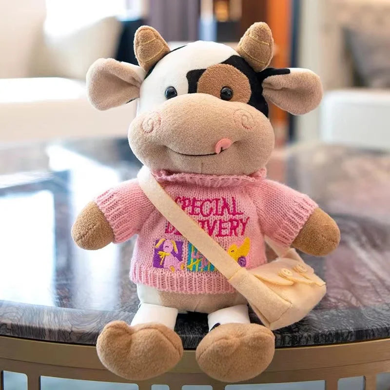 26CM Cartoon Milk Cow Plush Doll Cute Simulation Cattle Animals Plush Toys Soft Stuffed Sweater Cow Pillow Girls Birthday Gifts