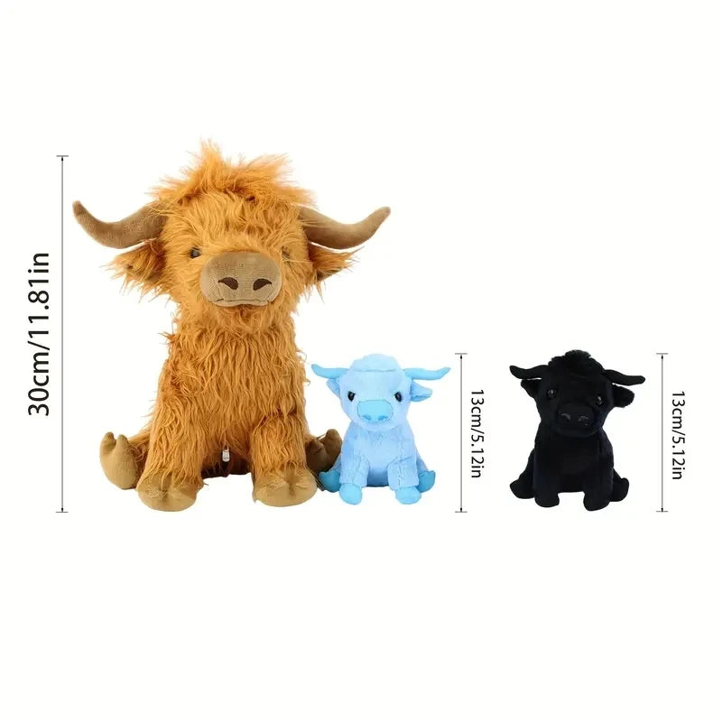 11.8In Mommy Stuffed Highland Cow with 2 Baby Highland Cow Stuffed Animals inside Zipper Tummy for Kid Christmas Halloween