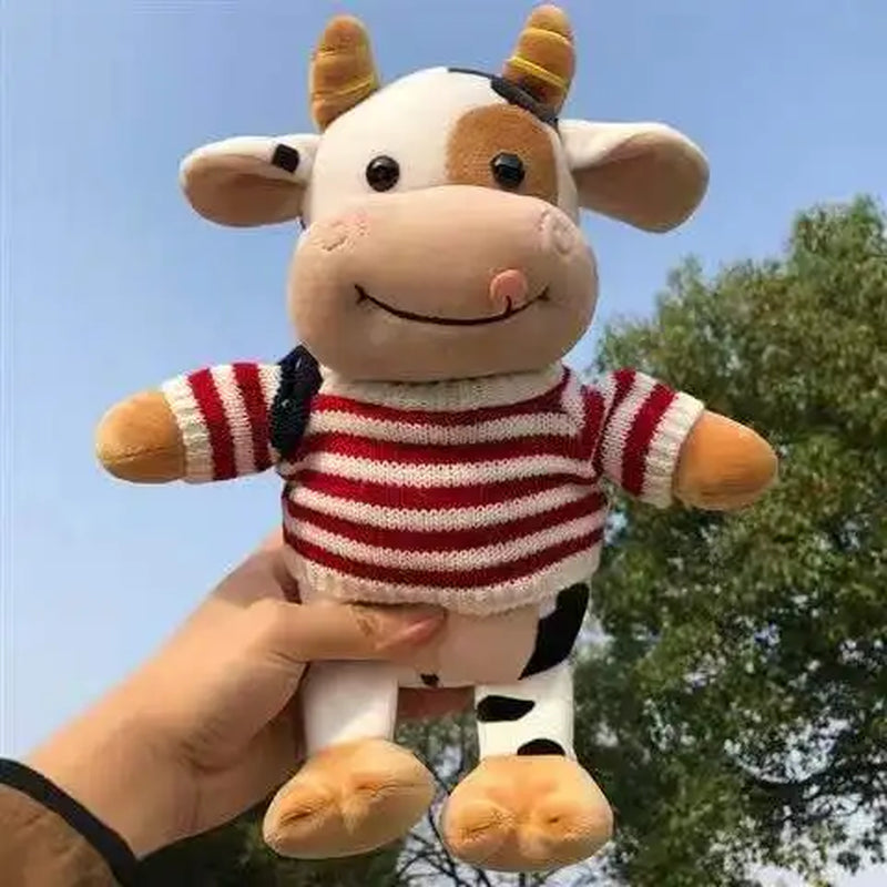 26CM Cartoon Milk Cow Plush Doll Cute Simulation Cattle Animals Plush Toys Soft Stuffed Sweater Cow Pillow Girls Birthday Gifts