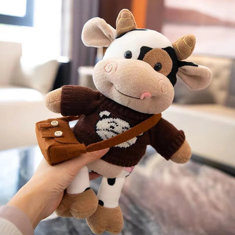 26CM Cartoon Milk Cow Plush Doll Cute Simulation Cattle Animals Plush Toys Soft Stuffed Sweater Cow Pillow Girls Birthday Gifts